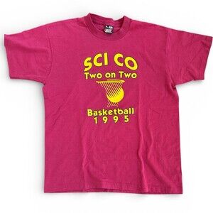 Vintage 1995 Two on Two Basketball Graphic T-Shirt Maroon Unisex Size L